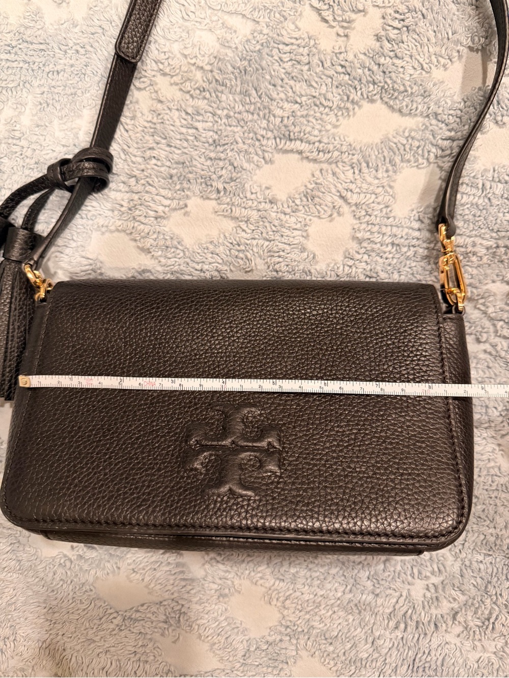 Tory Burch Black Pebbled Leather Crossbody with Tassels - Picture 10 of 12